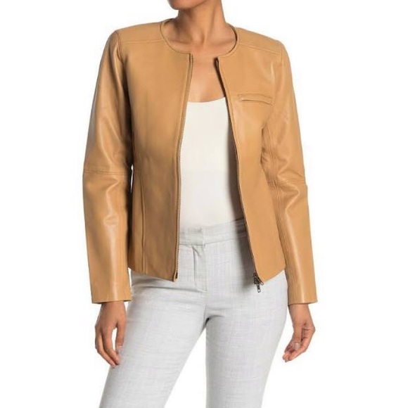 Eileen Fisher Jackets & Blazers - EILEEN FISHER Round Neck Camel Genuine Leather! L!